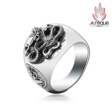 画像1: Antique Jewelry S925 純銀 メンズリング 四神獣 青龍トーテム 龍形モチーフ シンプルおしゃれ 個性神獣デザイン 指輪アクセサリー (1)