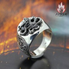 画像2: Antique Jewelry S925 純銀 メンズリング 四神獣 青龍トーテム 龍形モチーフ シンプルおしゃれ 個性神獣デザイン 指輪アクセサリー (2)