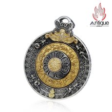 画像1: Antique Jewelry S925 シルバー 職人鍛造 九宮八卦紋 十二支デザイン 金剛杵 回転式ペンダント ネックレス ユニセックス お守り風 個性ファッションアクセサリー (1)