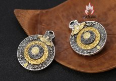 画像11: Antique Jewelry S925 シルバー 職人鍛造 九宮八卦紋 十二支デザイン 金剛杵 回転式ペンダント ネックレス ユニセックス お守り風 個性ファッションアクセサリー (11)