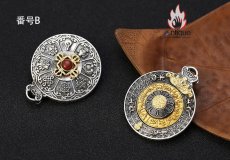 画像12: Antique Jewelry S925 シルバー 職人鍛造 九宮八卦紋 十二支デザイン 金剛杵 回転式ペンダント ネックレス ユニセックス お守り風 個性ファッションアクセサリー (12)