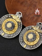 画像2: Antique Jewelry S925 シルバー 職人鍛造 九宮八卦紋 十二支デザイン 金剛杵 回転式ペンダント ネックレス ユニセックス お守り風 個性ファッションアクセサリー (2)