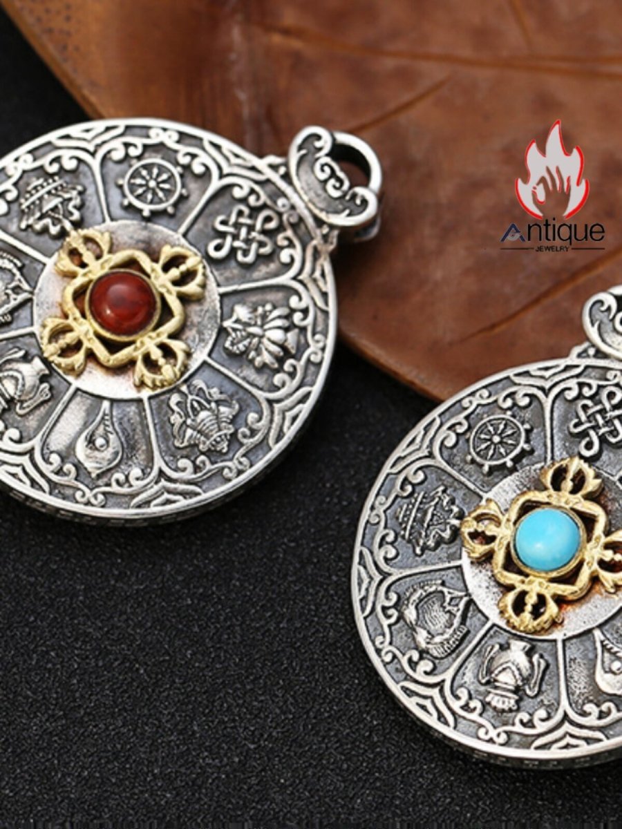 画像3: Antique Jewelry S925 シルバー 職人鍛造 九宮八卦紋 十二支デザイン 金剛杵 回転式ペンダント ネックレス ユニセックス お守り風 個性ファッションアクセサリー (3)