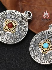 画像3: Antique Jewelry S925 シルバー 職人鍛造 九宮八卦紋 十二支デザイン 金剛杵 回転式ペンダント ネックレス ユニセックス お守り風 個性ファッションアクセサリー (3)