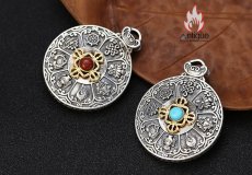 画像6: Antique Jewelry S925 シルバー 職人鍛造 九宮八卦紋 十二支デザイン 金剛杵 回転式ペンダント ネックレス ユニセックス お守り風 個性ファッションアクセサリー (6)