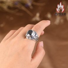 画像10: Antique Jewelry S925 純銀 青龍 白虎 四神獣モチーフ ブラックオニキス メンズオープンリング シンプル重厚感 ファッション個性デザイン 指輪アクセサリー (10)