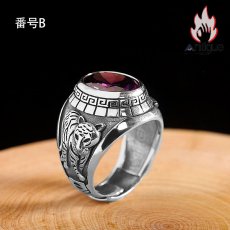 画像11: Antique Jewelry S925 純銀 青龍 白虎 四神獣モチーフ ブラックオニキス メンズオープンリング シンプル重厚感 ファッション個性デザイン 指輪アクセサリー (11)