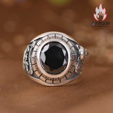 画像3: Antique Jewelry S925 純銀 青龍 白虎 四神獣モチーフ ブラックオニキス メンズオープンリング シンプル重厚感 ファッション個性デザイン 指輪アクセサリー (3)