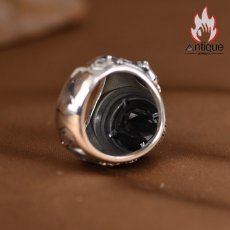 画像4: Antique Jewelry S925 純銀 青龍 白虎 四神獣モチーフ ブラックオニキス メンズオープンリング シンプル重厚感 ファッション個性デザイン 指輪アクセサリー (4)