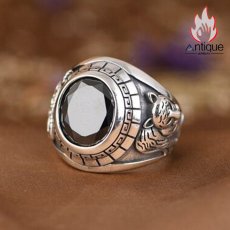 画像5: Antique Jewelry S925 純銀 青龍 白虎 四神獣モチーフ ブラックオニキス メンズオープンリング シンプル重厚感 ファッション個性デザイン 指輪アクセサリー (5)