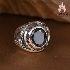 画像6: Antique Jewelry S925 純銀 青龍 白虎 四神獣モチーフ ブラックオニキス メンズオープンリング シンプル重厚感 ファッション個性デザイン 指輪アクセサリー (6)