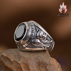 画像7: Antique Jewelry S925 純銀 青龍 白虎 四神獣モチーフ ブラックオニキス メンズオープンリング シンプル重厚感 ファッション個性デザイン 指輪アクセサリー (7)