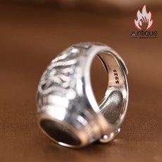 画像9: Antique Jewelry S925 純銀 青龍 白虎 四神獣モチーフ ブラックオニキス メンズオープンリング シンプル重厚感 ファッション個性デザイン 指輪アクセサリー (9)