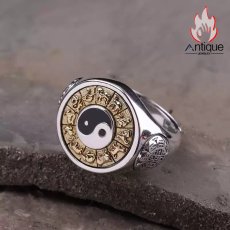 画像3: Antique Jewelry S925 シルバー 太極図 八卦紋 九宮配置 十二支動物モチーフ インデックスリング メンズ 伝統和風 個性存在感抜群 風水アクセサリー (3)