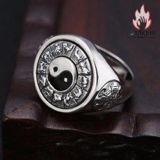 画像5: Antique Jewelry S925 シルバー 太極図 八卦紋 九宮配置 十二支動物モチーフ インデックスリング メンズ 伝統和風 個性存在感抜群 風水アクセサリー (5)