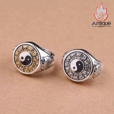 画像6: Antique Jewelry S925 シルバー 太極図 八卦紋 九宮配置 十二支動物モチーフ インデックスリング メンズ 伝統和風 個性存在感抜群 風水アクセサリー (6)