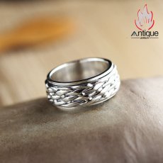 画像2: Antique Jewelry S925 純銀 編み込みツイスト 精巧デザイン 回転式インデックスリング メンズ シンプルおしゃれ 個性アクセサリー (2)