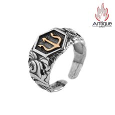画像1: Antique Jewelry S925 純銀 ポセイドン トライデント 三叉槍モチーフ 欧米ファッション パンクスタイル メンズリング オープン サイズ調整可能 個性アクセサリー (1)