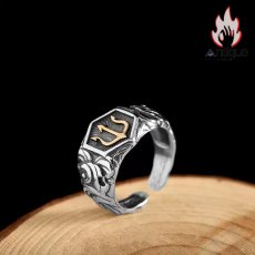 画像2: Antique Jewelry S925 純銀 ポセイドン トライデント 三叉槍モチーフ 欧米ファッション パンクスタイル メンズリング オープン サイズ調整可能 個性アクセサリー (2)