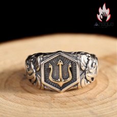 画像5: Antique Jewelry S925 純銀 ポセイドン トライデント 三叉槍モチーフ 欧米ファッション パンクスタイル メンズリング オープン サイズ調整可能 個性アクセサリー (5)