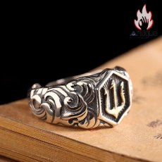 画像6: Antique Jewelry S925 純銀 ポセイドン トライデント 三叉槍モチーフ 欧米ファッション パンクスタイル メンズリング オープン サイズ調整可能 個性アクセサリー (6)
