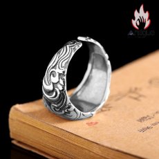 画像8: Antique Jewelry S925 純銀 ポセイドン トライデント 三叉槍モチーフ 欧米ファッション パンクスタイル メンズリング オープン サイズ調整可能 個性アクセサリー (8)