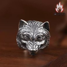 画像2: Antique Jewelry S925 純銀 ウルフトーテム 精密彫刻デザイン オオカミ顔モチーフ メンズリング 個性存在感ある指輪アクセサリー (2)