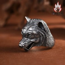 画像3: Antique Jewelry S925 純銀 ウルフトーテム 精密彫刻デザイン オオカミ顔モチーフ メンズリング 個性存在感ある指輪アクセサリー (3)