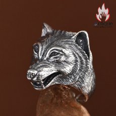 画像4: Antique Jewelry S925 純銀 ウルフトーテム 精密彫刻デザイン オオカミ顔モチーフ メンズリング 個性存在感ある指輪アクセサリー (4)