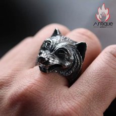 画像5: Antique Jewelry S925 純銀 ウルフトーテム 精密彫刻デザイン オオカミ顔モチーフ メンズリング 個性存在感ある指輪アクセサリー (5)
