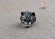 画像6: Antique Jewelry S925 純銀 ウルフトーテム 精密彫刻デザイン オオカミ顔モチーフ メンズリング 個性存在感ある指輪アクセサリー (6)