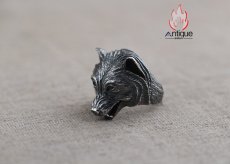 画像8: Antique Jewelry S925 純銀 ウルフトーテム 精密彫刻デザイン オオカミ顔モチーフ メンズリング 個性存在感ある指輪アクセサリー (8)
