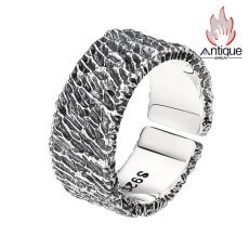 画像1: Antique Jewelry S925 シルバー 非対称ストライプ 磨りガラス調 ヴィンテージオープンリング 男女共用 個性ファッション (1)