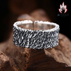 画像2: Antique Jewelry S925 シルバー 非対称ストライプ 磨りガラス調 ヴィンテージオープンリング 男女共用 個性ファッション (2)