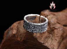 画像8: Antique Jewelry S925 シルバー 非対称ストライプ 磨りガラス調 ヴィンテージオープンリング 男女共用 個性ファッション (8)