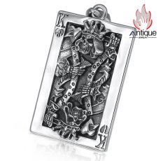 画像1: Antique Jewelry S925 純銀 トランプ K キング ペンダントネックレス スカルドクロモチーフ ヒップホップスタイル クリエイティブ個性デザイン メンズアクセサリー (1)