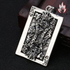 画像2: Antique Jewelry S925 純銀 トランプ K キング ペンダントネックレス スカルドクロモチーフ ヒップホップスタイル クリエイティブ個性デザイン メンズアクセサリー (2)