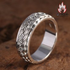 画像2: Antique Jewelry S925 純銀 メンズ 編み込みツイスト 二重デザイン 回転可能 インデックスリング シンプルおしゃれ 個性アクセサリー (2)