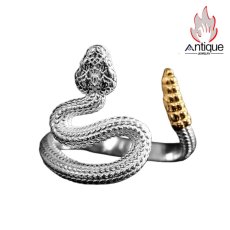 画像1: Antique Jewelry 新作 S925 純銀 白蛇 / 霊蛇 スネークモチーフ インデックスリング ユニセックス 男女兼用 個性デザイン 指輪アクセサリー (1)
