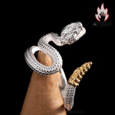 画像4: Antique Jewelry 新作 S925 純銀 白蛇 / 霊蛇 スネークモチーフ インデックスリング ユニセックス 男女兼用 個性デザイン 指輪アクセサリー (4)