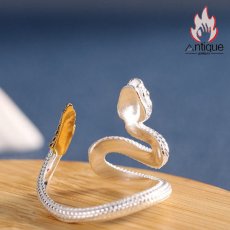 画像6: Antique Jewelry 新作 S925 純銀 白蛇 / 霊蛇 スネークモチーフ インデックスリング ユニセックス 男女兼用 個性デザイン 指輪アクセサリー (6)