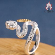 画像7: Antique Jewelry 新作 S925 純銀 白蛇 / 霊蛇 スネークモチーフ インデックスリング ユニセックス 男女兼用 個性デザイン 指輪アクセサリー (7)