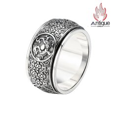 画像1: Antique Jewelry S925 シルバー 四神獣モチーフ 回転リング 青龍 白虎 朱雀 玄武 メンズ ヴィンテージ風 存在感ある指輪 (1)