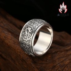 画像2: Antique Jewelry S925 シルバー 四神獣モチーフ 回転リング 青龍 白虎 朱雀 玄武 メンズ ヴィンテージ風 存在感ある指輪 (2)