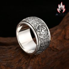 画像3: Antique Jewelry S925 シルバー 四神獣モチーフ 回転リング 青龍 白虎 朱雀 玄武 メンズ ヴィンテージ風 存在感ある指輪 (3)