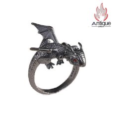 画像1: Antique Jewelry S925 純銀 ドラゴン 飛竜モチーフ リング ユニセックス 男女兼用 オープン サイズ調整可能 ファッション 個性デザイン 指輪アクセサリー (1)