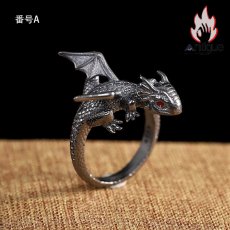 画像2: Antique Jewelry S925 純銀 ドラゴン 飛竜モチーフ リング ユニセックス 男女兼用 オープン サイズ調整可能 ファッション 個性デザイン 指輪アクセサリー (2)