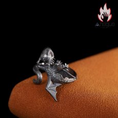 画像5: Antique Jewelry S925 純銀 ドラゴン 飛竜モチーフ リング ユニセックス 男女兼用 オープン サイズ調整可能 ファッション 個性デザイン 指輪アクセサリー (5)