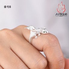 画像8: Antique Jewelry S925 純銀 ドラゴン 飛竜モチーフ リング ユニセックス 男女兼用 オープン サイズ調整可能 ファッション 個性デザイン 指輪アクセサリー (8)