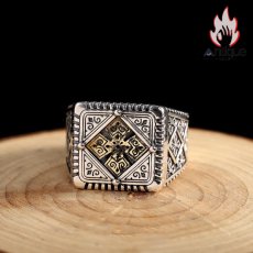 画像5: Antique Jewelry S925 シルバー 十字軍クロス 花柄リング インデックス指輪 パンクレトロ メンズ サイズ調整可能 (5)